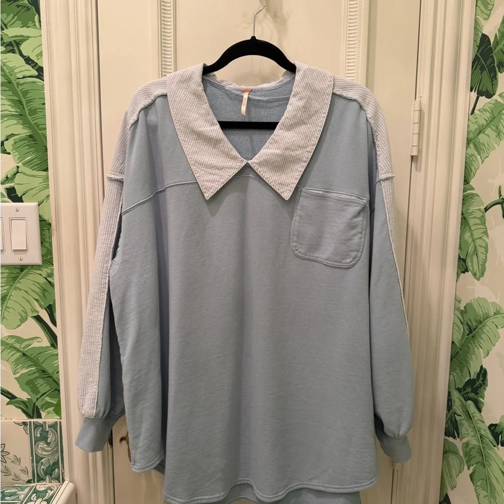 NWOT Free People Madeline Sweatshirt Pullover Oversized Slouchy Blue Size XS